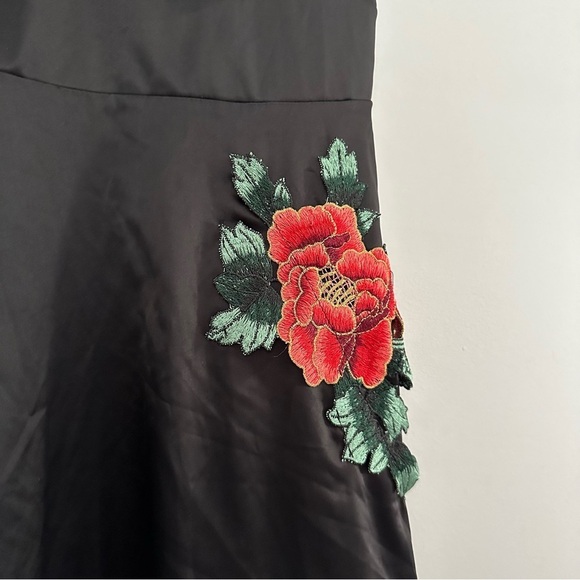 Deductions Black Satin Dress With Rose on Side Spaghetti straps - Picture 4 of 7